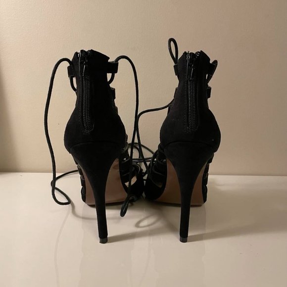 ASOS Black Suede Strappy Lace Up High Heel Shoes - Picture 3 of 4